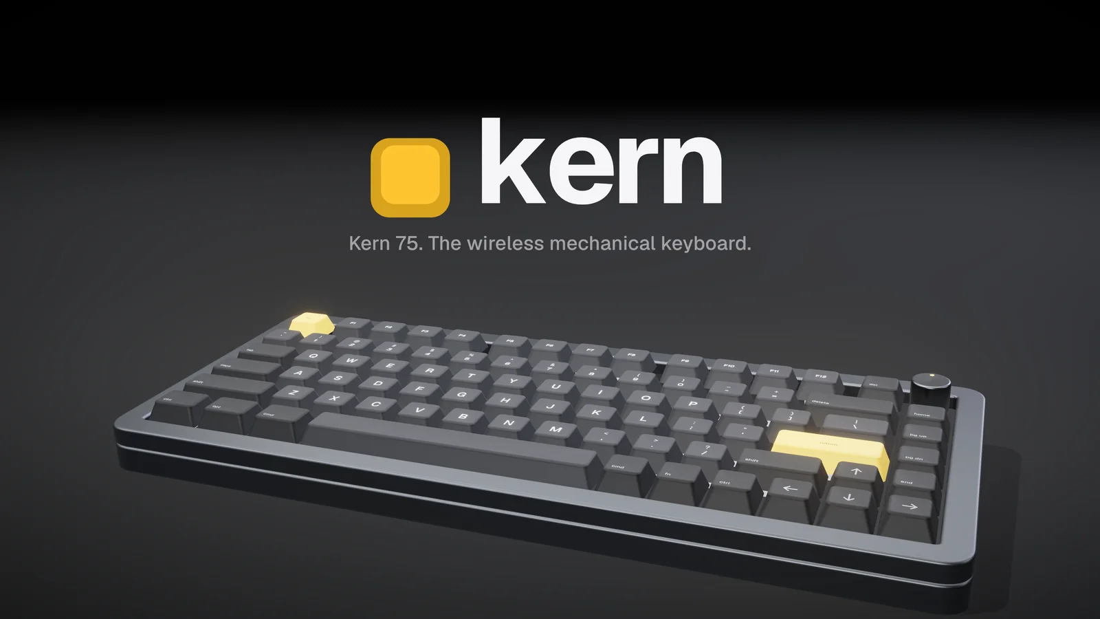 The drop: the name is typed by its own keys, then kerned together.