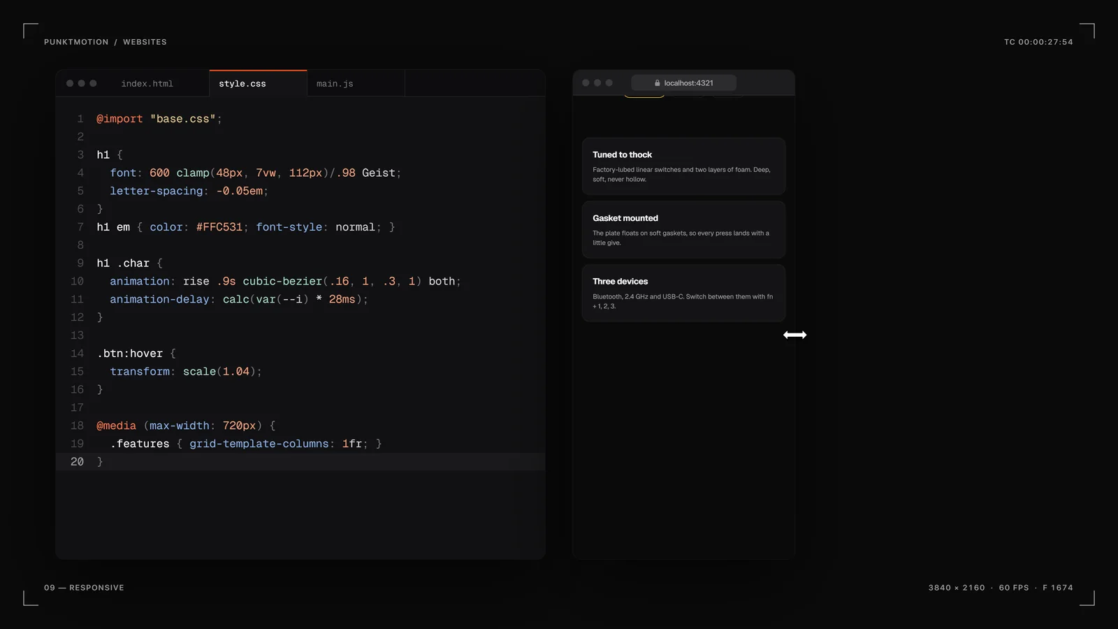 Resized to phone width, the features stack.